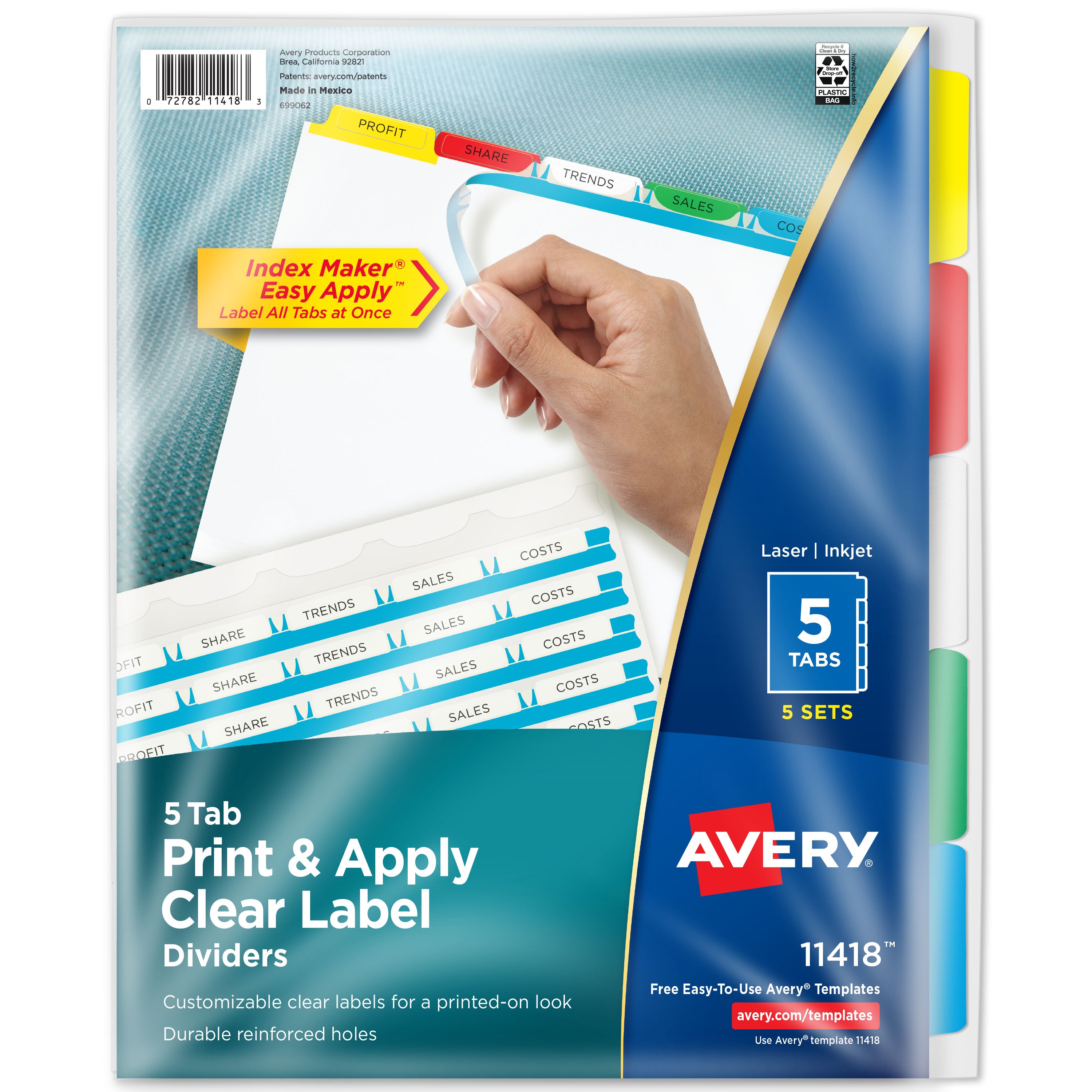 Avery Print & Apply Dividers 5 Sets Multicolor (11418) | Avery